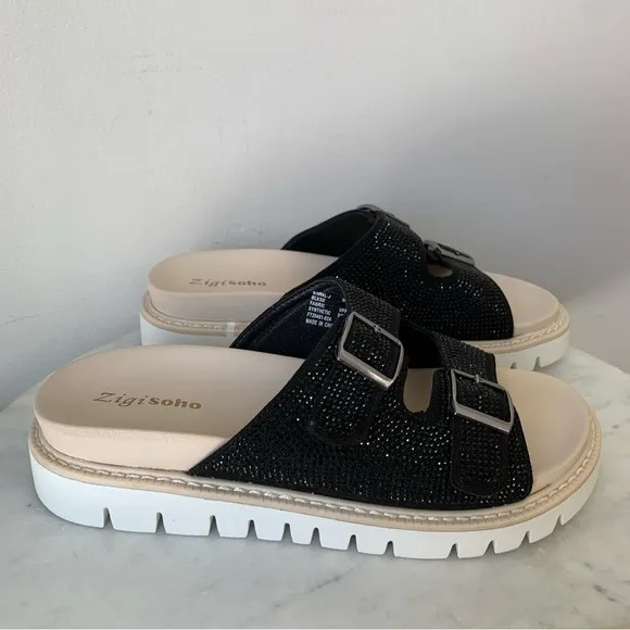 Zigi Soho Platform Black Glitter Slip On Sandals Size 9