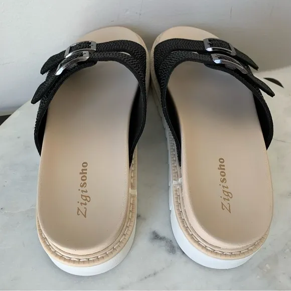 Zigi Soho Platform Black Glitter Slip On Sandals Size 9